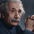 Albert Einstein with folded hands